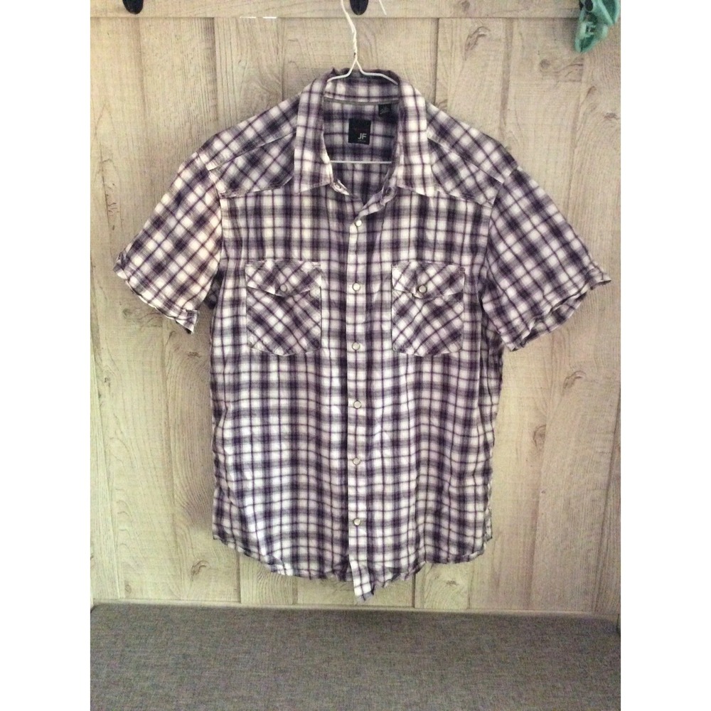 JF J. Ferrar Mens Purple Plaid Pearl Snap Cowboy Western Shirt Modern Fit Large